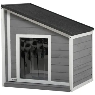 PawHut Hundehütte Outdoor aus Holz 71 x 58 x 53/77 cm Grau