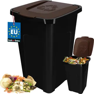 KOTARBAU® Abfalleimer 50l Mülltrennung Deckel in Braun Polyethylen Mülltonne 50l Abfalltonne mit Deckel Eimer 50l mit Deckel Mülltonne groß Eimer 50 Liter - Braun