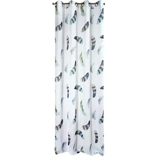 Eurofirany Glatt Federn Muster Transparent Aufdruck Matt 8 Ösen Weich Vorhänge Gardinen Modern Schlicht Schlafzimmer Wohnzimmer, Weiß + Grün, 140X250cm ZAS/Layla/B+Ziel 140X250 PRZEL 892