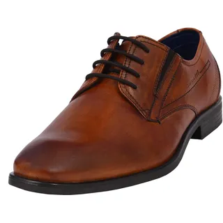 Schnürschuh BUGATTI, Herren, Gr. 44, braun (cognac), Leder, leicht glänzend, Schuhe Schnürschuh, mit Lederinnensohle, Freizeitschuh, Halbschuh, Schnürschuh