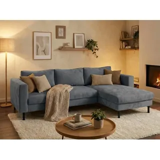 Ecksofa TRENDMANUFAKTUR "Amazing II, wahlw. mit Schlaffunktion & Bettkasten, Fuß schwarz", grannit grau, B:232cm H:81cm T:161cm, Sofas, Ecksofa, Recamiere beidseitig montierbar, L-Form,in Cord o. Struktur, B: 232 cm