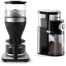 Philips Filterkaffeemaschine – 1.25L-Fassungsvermögen, bis zu 15 Tassen, Boil & Brew, schwarz/silbern (HD5416/60) & ROMMELSBACHER Kaffeemühle EKM 200, Füllmenge Bohnenbehälter 250 g, 110W, schwarz
