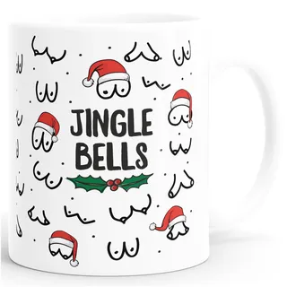 MoonWorks® Kaffee-Tasse Jingle Bells Brüste Muster Weihnachten Titten mit Weihnachtsmütze Bürotasse lustige Geschenke Weiss standard