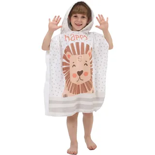 Rockreyoa Kinder Badeponcho mit Kapuze Mikrofaser Strandtuch Kinder Frottee Strandponcho für Jungen Mädchen,Weiches Kapuzenhandtuch Badetuch Poncho für Strand Dusche, 3-10 Jahre Kleiner Löwe 60x60cm