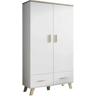 Furniture24 Kleiderschrank Lotta, 2 Türiger Wohnzimmerschrank, Schrank, Skandinavisch, Briliant Weiß, Drehtürenschrank - Weiß