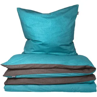 SCHIESSER Doubleface Unifarben Türkis 135 x 200 cm + 80 x 80 cm