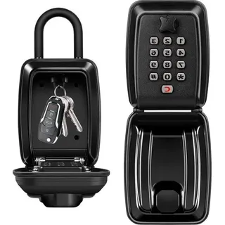 Schlüsselkasten außen mit Code - Großer 12-stelliger Zahlensafe, wasserdichter Tresor, polizei, wetterfester Deckel, Hausschlüsselkasten außen mit Code - Schwarz