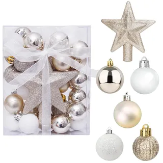 30 Stück Mini Weihnachtsdeko Kugeln Set, Weihnachtsbaum Kugeln 3cm, Weihnachtsbaumkugeln Kunststoff, Gold und Weiß Kugeln, christbaumkugeln Set weihnachtlichen, für Weihnachtstbaum Deko