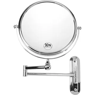 Fantasia Wandspiegel Silber - zweiseitig, normal und 10-fache Vergrößerung, Make Up Spiegel zum Hängen, Ø 20cm, max. Länge 35cm