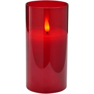 Klocke Dekorationsbedarf Edle LED Kerze im Glas - Timer - Realistisch Flackernd (Rot, Höhe: 15cm - Ø 7,5cm)