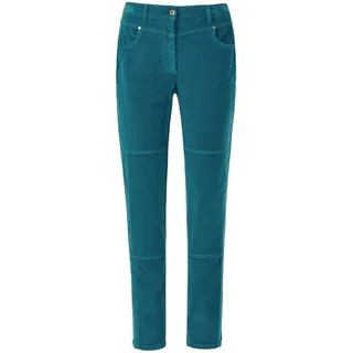 Schlupfhose GOLDNER "Kurzgröße Bequeme Samthose mit Wascheffekt", Damen, Gr. 27, K-Gr, blau (dunkelpetrol), Obermaterial: 98% Baumwolle CO. 2% Elasthan EL., Hosen Schlupfhose