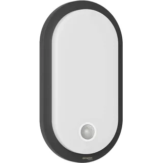 Oktaplex lighting Oktaplex Plato Außenlampe mit Bewegungsmelder und Dauerlicht Schalter 3000K 1010lm IP65 LED Wandleuchte Oval anthrazit