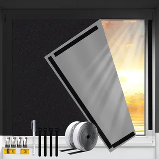 Fenster Verdunkelung, 100% Dachfenster Verdunklungsrollo ohne Bohren Verdunklungsstoff Sonnenschutzvorhänge, 300x145cm DIY Sonnenschutzfolie mit Klettband, Abnehmbar Reise Verdunklungsfolie