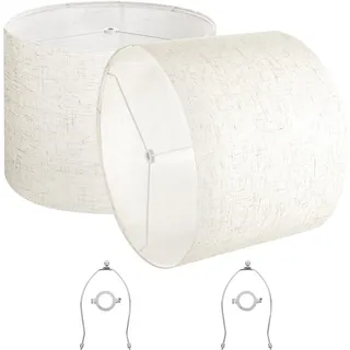 Vevor Lampenschirm Trommel 40 x 40 x 30 cm (oben x unter x hoch), 2 Stk. Ersatzschirme aus Leinen + PVC, Lampenschirm mit Harfe für Tischlampen Stehlampen Pendelleuchten (helles Leinen)
