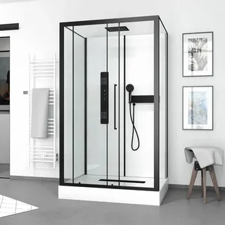 Marwell Komplettdusche mit Schiebetür 90 x 215 cm Schwarz/Weiß inkl. Duschwanne