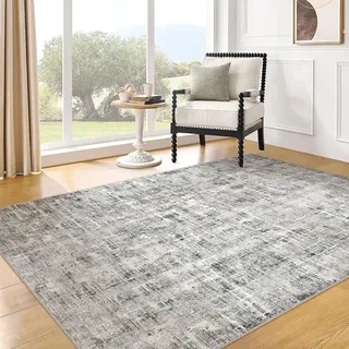 PureCozy Grau Teppich Wohnzimmer 120x170 Schlafzimmer Teppiche Waschbarer rutschfest Boho Abstrakt Carpet Wohnzimmerteppich Esszimmer Büroteppich Groß Kurzflor Weich Carpets