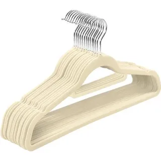 Unyqoos® Samt-Kleiderbügel 20er Set – rutschfest, 41,5×0,6×22 cm, ABS, drehbarer Chrom-Metallhaken, Bindestange, Elfenbein, belastbar bis 10 pond