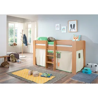 Relita Hochbett »Andi« mit Rolllattenrost und Vorhang, mit Leiter, pflegel. Dekor Oberfläche, beige