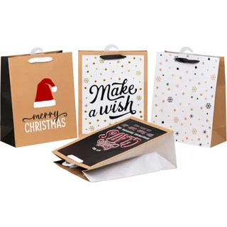 HEKU 24 XL Weihnachts-Geschenktaschen, 33x26x13cm | 4 Weihachtsmotive X-Mas Nature Trend 2| Hotfoil & Prägung I Inklusive Klappkärtchen I Hochwertiges Papier I Ideal für große Weihnachtsgeschenke