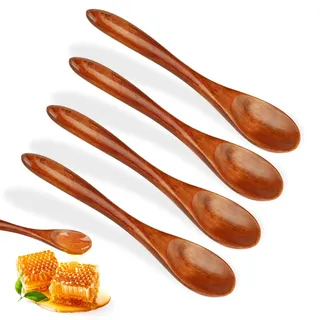 4 Stück Honiglöffel Holz, Handgefertigter Holzlöffel Klein, Natürliches Nanmu Suppenlöffel, Mischen Rühren Kochen Wooden Spoon, Holz Kochbesteck für Honig, Heiße Schokolade, Tee, Kaffee