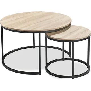Couchtische Gino - 2er-Set - Ø80x45cm - handwerkliches Eichendekor