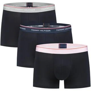 Tommy Hilfiger Herren 3er Pack Boxershorts Trunks Unterwäsche, Schwarz (Pitch Blue/Pink/Antique Silver), S