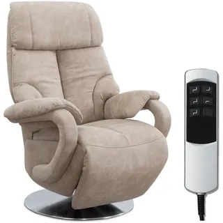 CAVADORE TV-Sessel Istanbul / Fernsehsessel mit elektrisch verstellbarer Relaxfunktion / 2 E-Motoren / 80 x 115 x 79 / Lederoptik: Beige