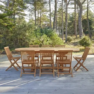 Capri - Ovale Outdoor Gartenmöbel Set aus massiver Akazie 8 Stühle