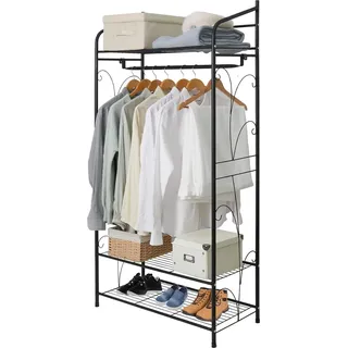 Offene Garderobe - Massives Eisen - Geeignet für Eingangsbereich/Schlafzimmer - 1 Stück - Schwarz - 161 x 79 x 36 cm - Schwarz