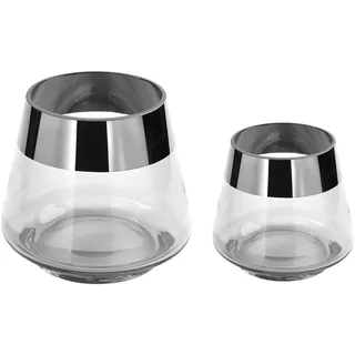 FINK Teelichthalter Set Jona 2-teilig - Kerzenglas Windlichter Glas Set - Kerzengläser Farben: klar/Silber - Tischdeko Hochzeit Muttertag Frauen Höhe 9/13 cm