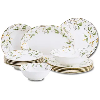 Peill+Putzler Germany Tafelservice, 15-teiliges Geschirrset im floralen | Muster, feinstes Bone China Porzellan, spülmaschinengeeignet, vielseitig einsetzbar, praktisch im Alltag, für Zuhause