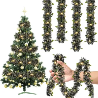 Weihnachtsgirlande mit Beleuchtung, 5M Weihnachtsdeko Girlande Weihnachten Outdoor, LED Weihnachtsdeko Innen Aussen Weihnachtsgirlande, Türgirlande Weihnachten für Treppen Tür (Weihnachtsbaum)
