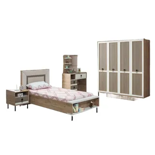 JV moebel Garnitur Kinderzimmer Bett Kinderbett Kindermöbel Braun Holz Set 5tlg braun