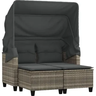 Gartensofa 2-Sitzer mit Dach und Hockern Hellgrau Poly Rattan - Grau, Hellgrau
