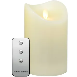 Tronje 15cm LED Kerze mit Timer u. Fernbedienung - Leuchtdauer 1000 Std. Echtwachskerze mit beweglicher Flamme Creme-Weiß