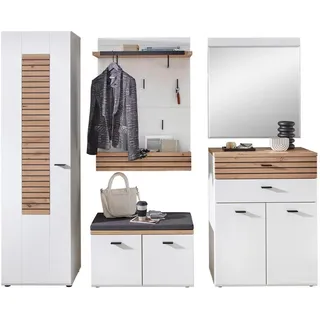 Livetastic Garderobe , Schwarz, Weiß, Eiche Artisan , Glas, Holzwerkstoff , 5-teilig , 245x201x40 cm , Garderobe, Garderoben-Sets & Garderoben-Serien, Garderoben-Sets