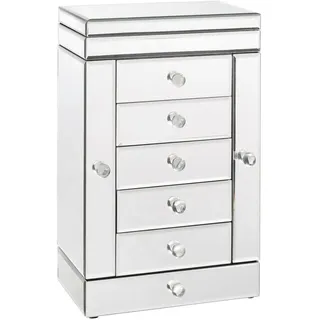 Xora Schmuckschrank , Silberfarben , Glas , 6 Schubladen , 26x41x18 cm , Kleinmöbel, Schmuckkästchen & Schmuckschränke