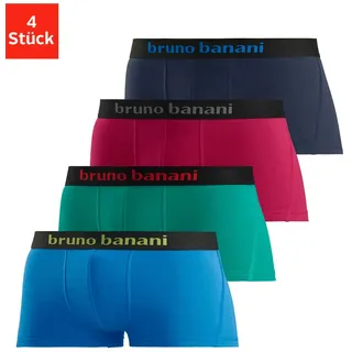 Hipster BRUNO BANANI, Herren, Gr. S, 4 Stk., bunt (blau, grün, rot, marine), Jersey, Obermaterial: 95% Baumwolle, 5% Elasthan, unifarben, körpernah, Unterhosen Hipster, knapp sitzende Boxershorts mit Logo Webbund aus Baumwollmischung