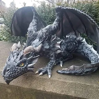 Ndier Harz, große Hocke, gepanzerte Drachen-Wächter-Figuren, Reison-Drachen-Skulptur, Vintage-fliegende Kampfdrachenstatue für Innen- und Außenbereich, Hausgartendekoration