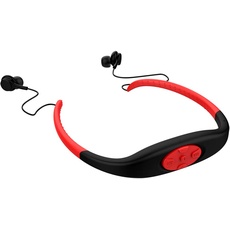 Hipipooo Wasserdichter MP3-Headset-Musikplayer, 8-GB-Speicher-HiFi-Stereoanlage, UKW-Radio, Bluetooth-Kopfhörer zum Schwimmen, Surfen, Laufen, Sport, preisgekröntes Design (Rot)