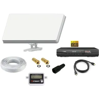 HDTV Sat Anlage 1 Teilnehmer Flachantenne Antenne + HD Receiver + Satfinder