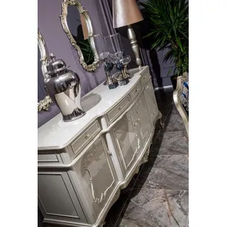 Sideboard Luxus Schrank Regal Holz Anrichte Schränke Wohnzimmer Glasschrank Neu - Weiß