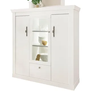 Furn.Design Highboard weiß Pinie Landhaus, Vitrine 140 x 146 cm, Soft-Close-Funktion , Holzwerkstoff , Nachbildung,Pinie , 8 Fächer , 141x146x45 cm , Kleinmöbel, Kommoden, Highboards