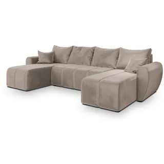 masseno Eckcouch U-Form Polyester 4-Sitzer Beige