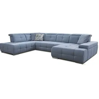 Cavadore Wohnlandschaft Mistrel mit verstellbaren Kopfteilen / Sofagarnitur mit leichter Fleckentfernung dank Soft Clean / Geeignet für Haushalte mit Kindern, Haustieren /343 x 77 x 228 / blau