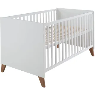 roba Babybett Ole 70 x 140 cm - Mitwachsendes Gitterbett mit Füßen aus Massivholz - Höhenverstellbar - Umbaubar zum Juniorbett - Holz weiß lackiert