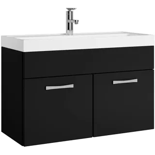 Badezimmer Badmöbel Set Paso 01 80cm Waschbecken Mat Schwarz - Unterschrank Schr