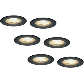 HOFTRONIC 6x Nola - LED Einbaustrahler 68mm Schwarz - IP65 Wasserdicht für Außen, Dachüberstand und Bad - 5W 450lm - 2700K Extra Warmweiß - Deckeneinbauleuchte Einbauspots