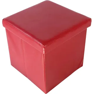 Echtwerk Sitzwürfel mit Stauraum Kunstleder 38 x 38 x 38 cm Rot