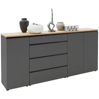 Dieter Knoll Sideboard , Grau, Eichefarben , Holz, Holzwerkstoff , Balkeneiche , furniert , 6 Fächer , 4 Schublade(n) Schubladen , 225x102x41 cm , erweiterbar, Typenauswahl, Beimöbel erhältlich, stehend , Kleinmöbel, Kommoden, Sideboards